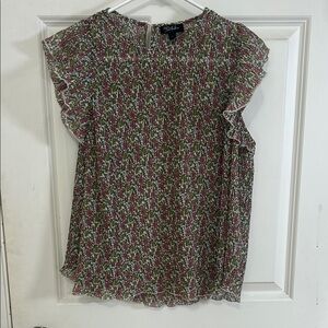 RD & koko Ruffled Flutter Sleeve Blouse pink and green Anthropologie